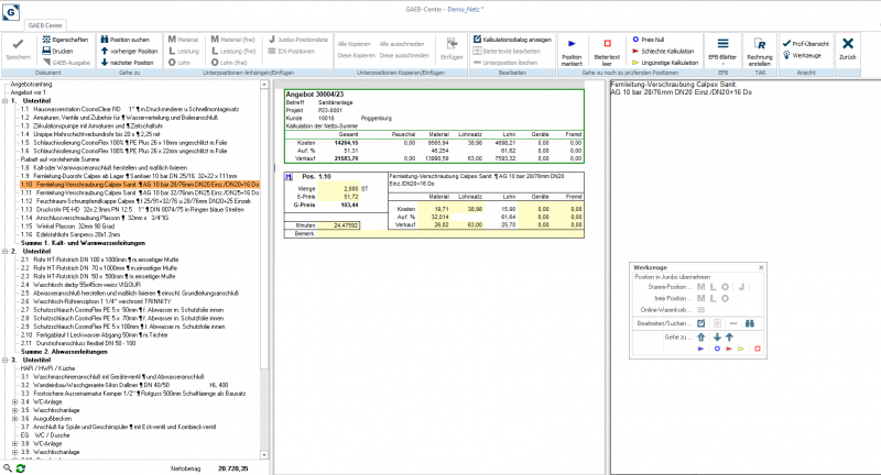 gaeb center kalkulationsmaske