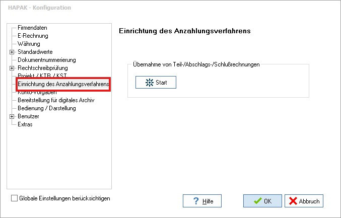 konfiguration anzahlung