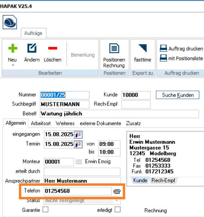 Arbeitsauftrag Asp Telefonbutton