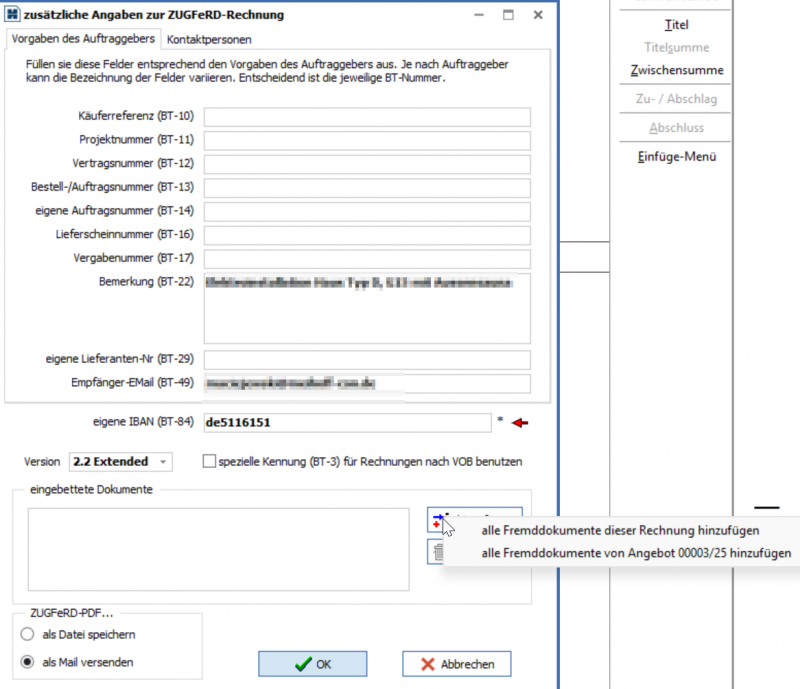 ZUGFERD Fremddokumente Bezugsdokument